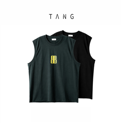 TANG[叠印]双B印花纯棉坎肩背心2026夏季新款百搭休闲无袖上衣