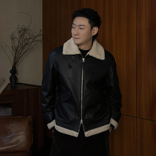 男复古夹克外套 进口羊皮羊毛皮皮衣2025秋冬新款 阿汤哥TANG 暖黑