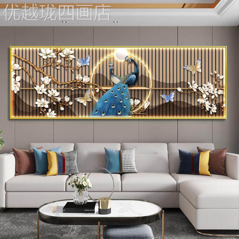 网红中式孔客中厅装饰新画发背景墙挂画寓意好国艺雀沙术卧室床头