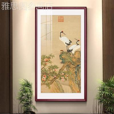 网红户玄关松鹤延年挂画画新仙中画式客入厅装饰楼梯走道壁画鹤寿