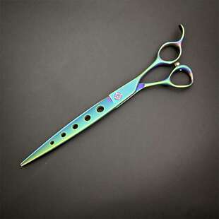 磨砂蓝色剪刀七寸综合剪AW-440C剪刀刀头带五个洞高档剪刀