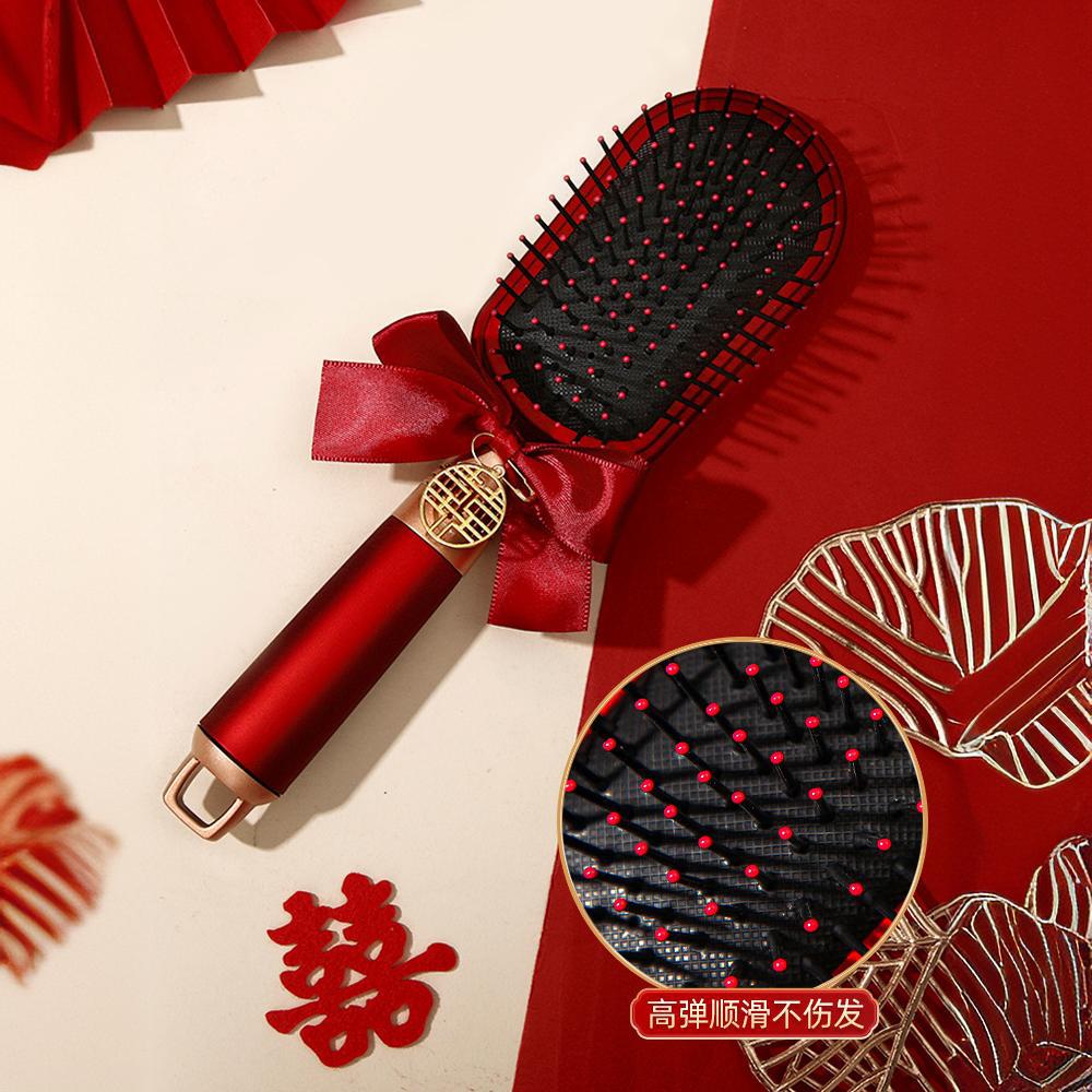 梳子结婚一对镜子陪嫁红色气垫梳喜木梳套装嫁妆物品女方全套用品