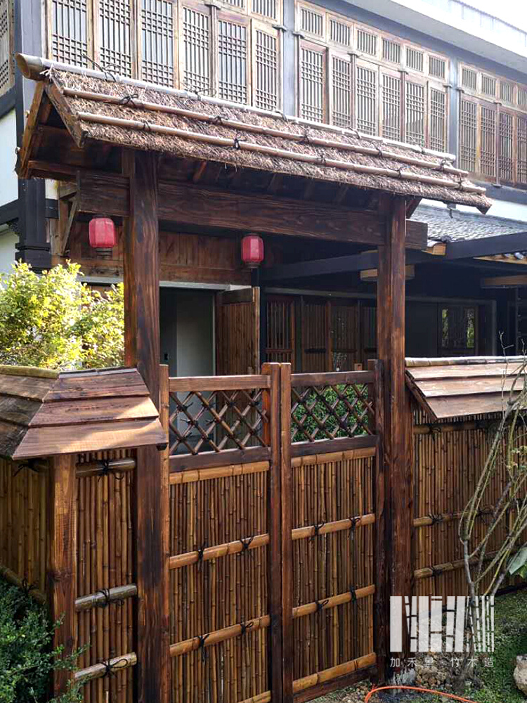 户外牌楼防腐栅栏篱笆竹门楼日式庭院门花园围栏民宿别墅园林景观