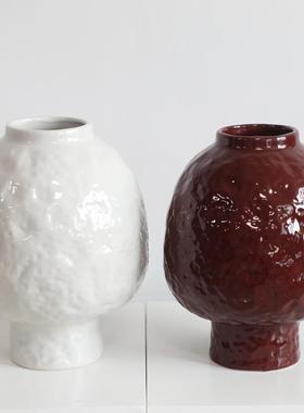 红色陶瓷手作花器日式花瓶家居装饰摆件客厅小众民宿茶室插花新中