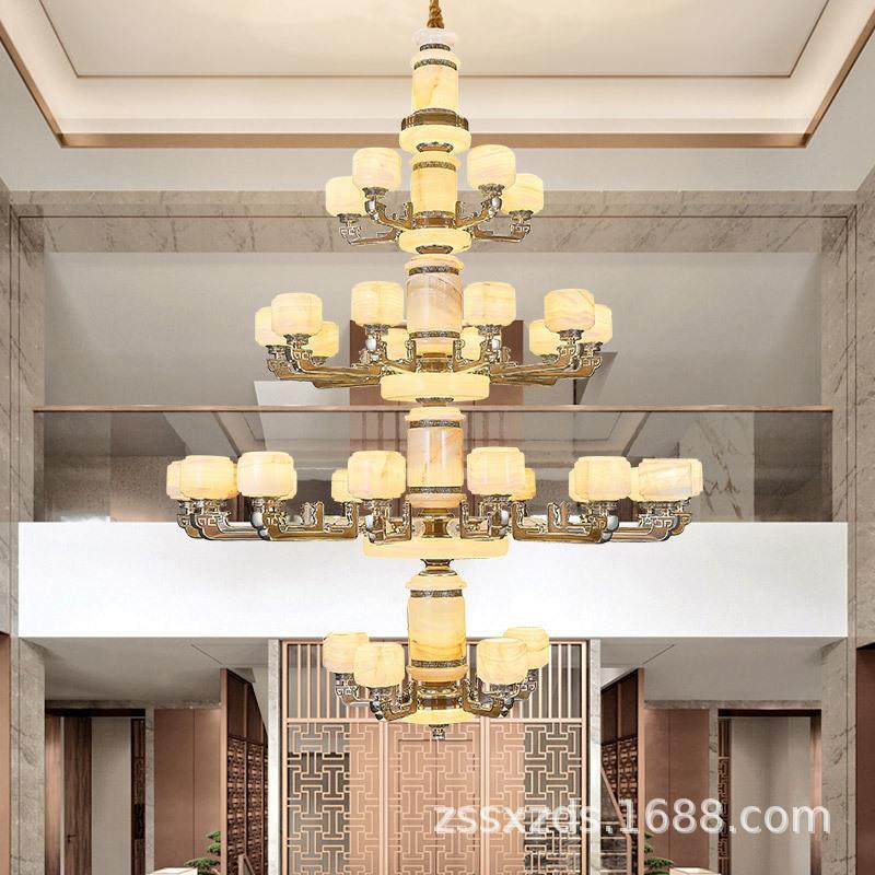 新中式别墅大吊灯客厅主灯锌合金玉石复式楼中空大厅三层四层灯具,家装灯饰光源,智能吊灯,淘宝优惠券,粉丝福利购,淘宝优惠卷