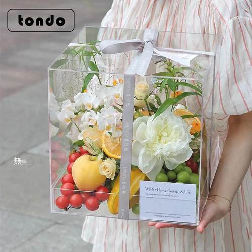 520情人节透明亚克力diy水果礼盒方形鲜花水果盒花艺鲜花包装材料