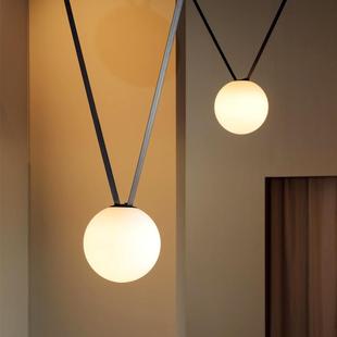 北欧现代简约侘寂风复式 楼别墅楼梯间客厅餐厅吧台设计师皮带吊灯