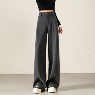 加厚直筒裤 新款 灰色休闲裤 老钱风女款 子 风琴裤 加绒阔腿长裤 女冬季