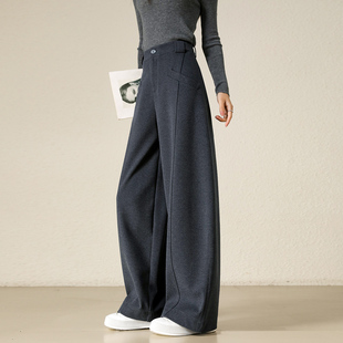 女加绒加厚毛呢休闲裤 镰刀裤 灰色阔腿裤 女款 小个子 冬季 弯刀裤 新款
