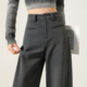子女冬季 新款 高腰直筒老钱风灰垂感百搭阔腿裤 加绒休闲裤 长款 1419