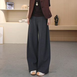 女冬季 老钱风高级感阔腿裤 新款 灰色休闲裤 子1415 加厚直筒裤 风琴裤