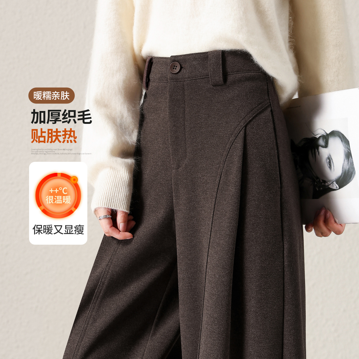 冬季加绒加厚呢子贝斯裤休闲裤女