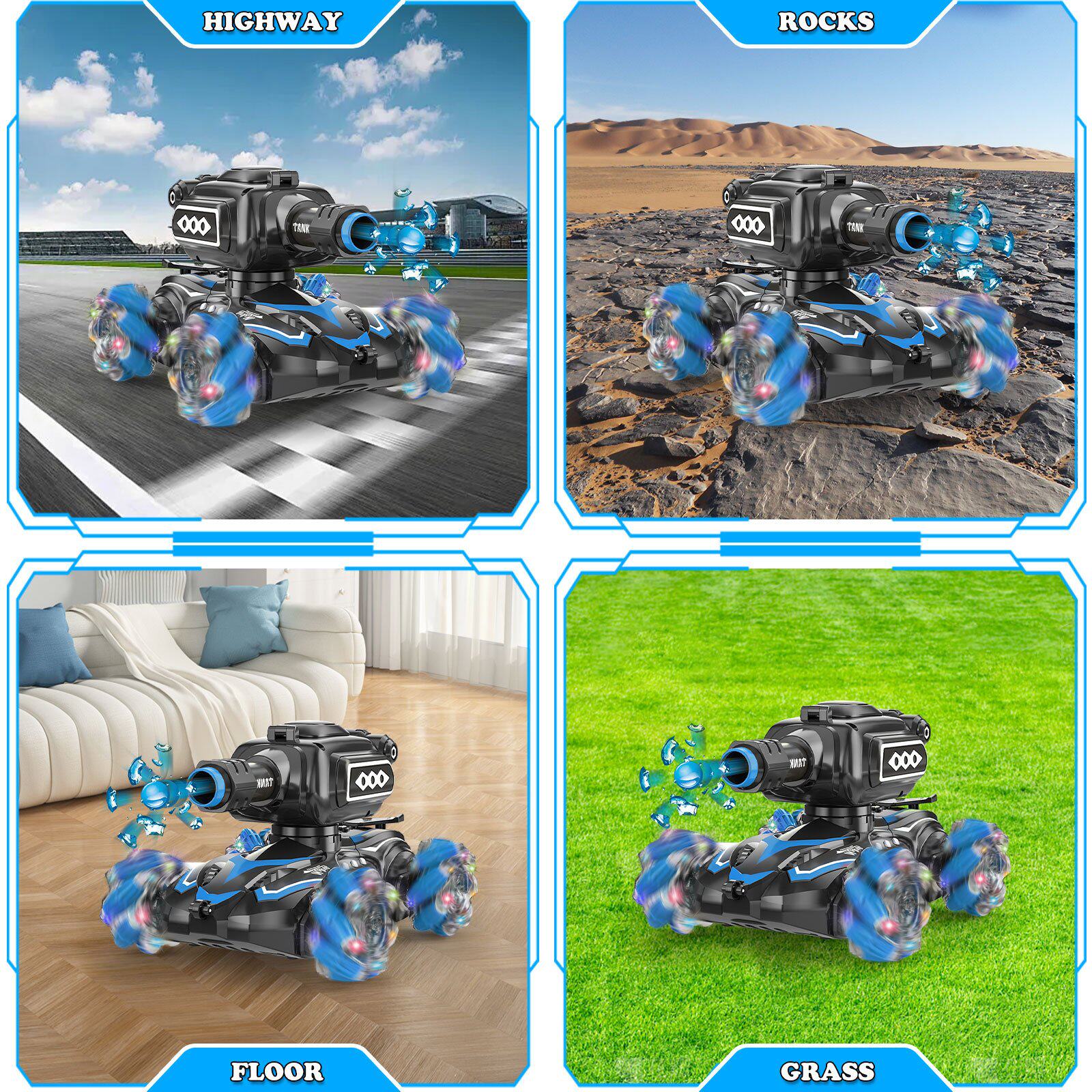 跨境玩具灯光轮遥控坦克rc遥控车可发射水晶球玩具车遥控车