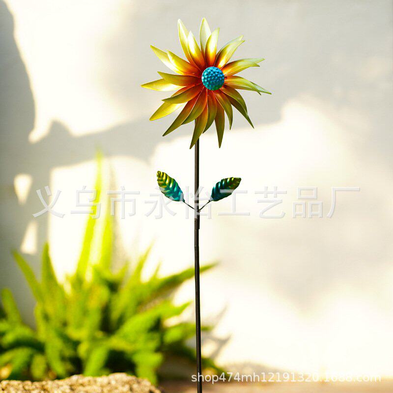 花朵风车一朵两朵三朵花风转铁艺工艺品旋转风车户外创意花园插件