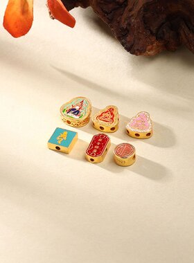 925古法银镀金烧蓝娜娜通五条经方牌隔珠感温变色diy手链编绳配件