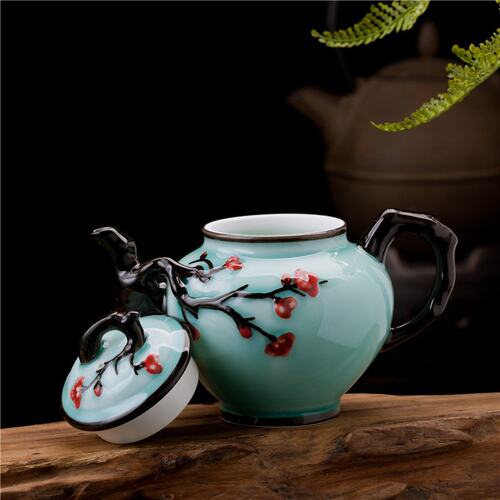 景德镇雕刻梅花陶瓷唐月窑茶具品茗杯茶壶公杯茶漏青瓷商务礼品