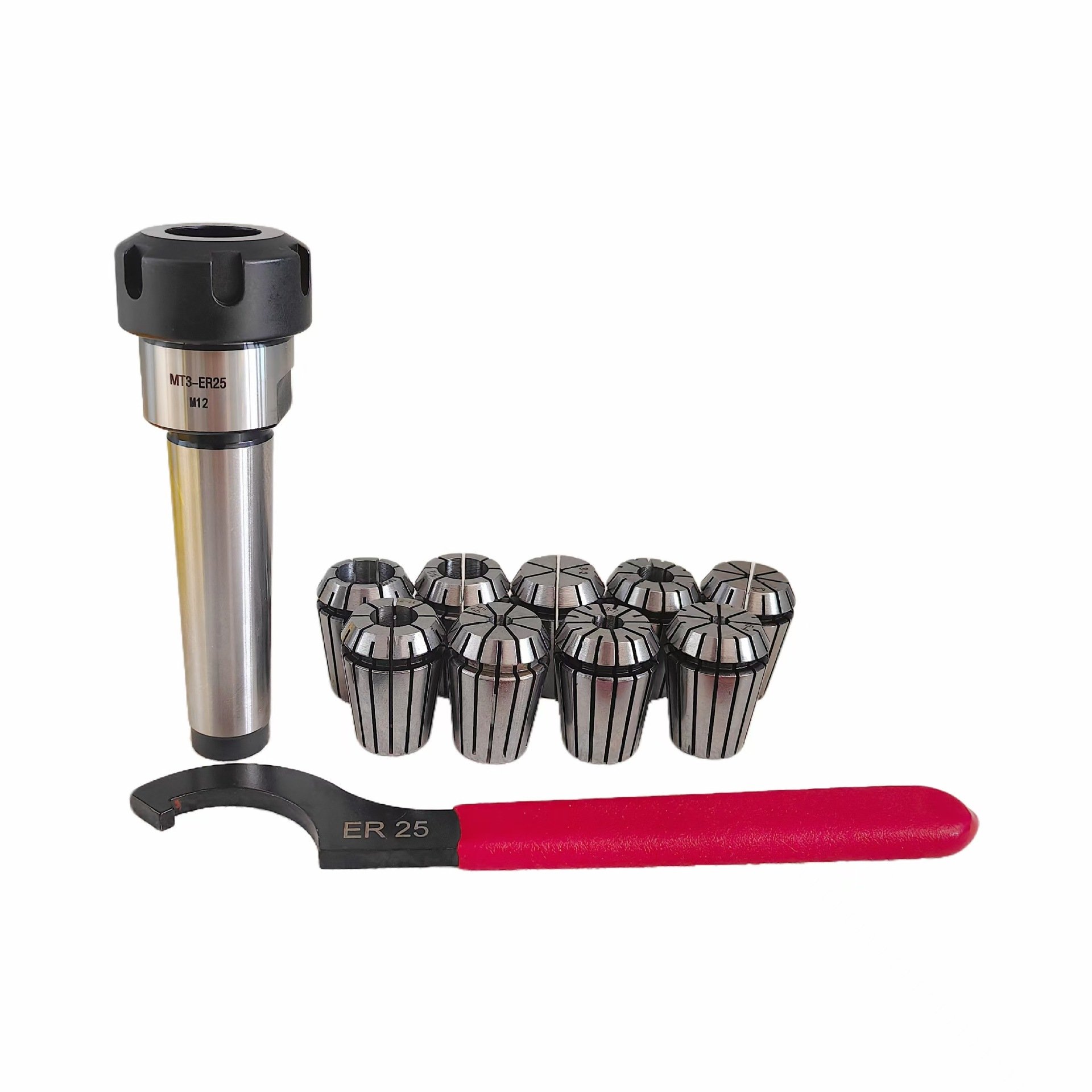 公制ER25弹簧夹头套装3mm-16mm+延长杆MT3-ER25-M12+1支ER25扳手图片