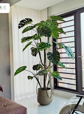 仿真龟背树绿植客厅办公室仿生植物盆栽落地装饰大型热带假树龟背