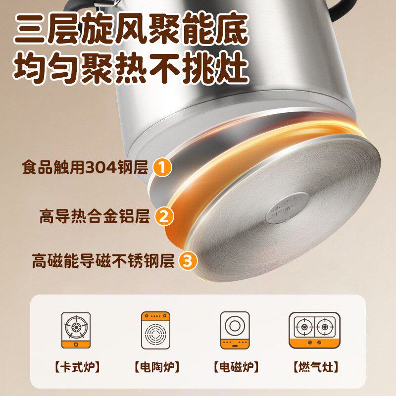 美厨304不锈钢汤锅加厚加高汤锅大容量复底燃气电磁炉通用高汤锅