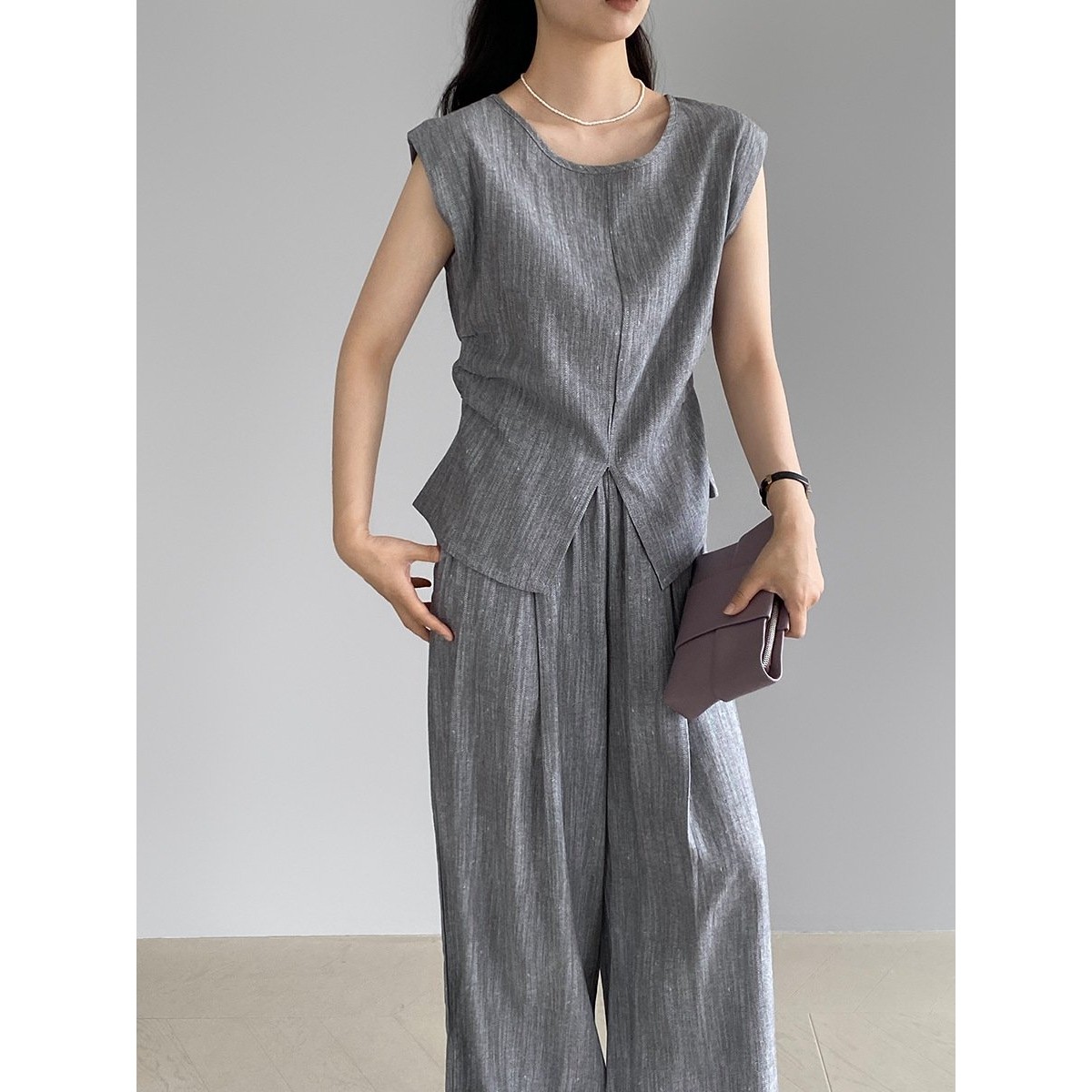 【福利款 不退货换】江左 韩系老钱风女背心+宽松直筒阔腿裤 8602,女装/女士精品,大码套装,淘宝优惠券,粉丝福利购,淘宝优惠卷