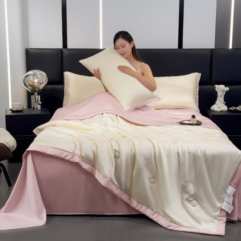 夏季凉感冰丝刺绣款夏凉被四件套套件可水洗机洗学生被空调薄被子,纺织面料/辅料/配套,真丝布料,淘宝优惠券,粉丝福利购,淘宝优惠卷