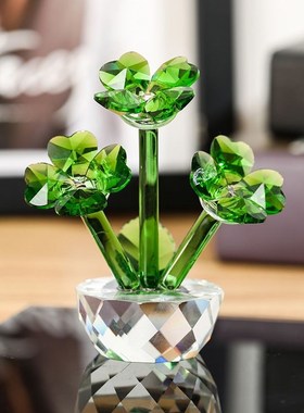 极速水晶c幸运草摆件精致礼物客厅装饰桌面汽车车内饰品办公桌清