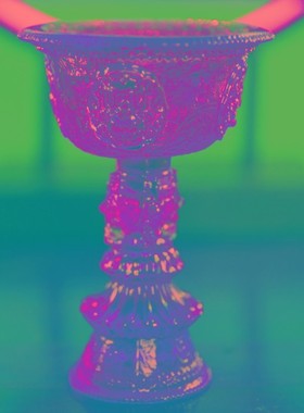 极速禅悦古法琉璃七m色八吉祥酥油灯座家用佛前供奉高脚藏式供杯