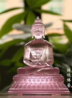 极速禅悦佛d艺手工古法琉璃五方佛西方阿弥陀佛粉色款高10.5cm佛