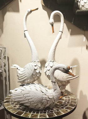 极速美式乡村做旧铁艺天鹅摆件家居客厅店铺样板房V花园庭院橱窗