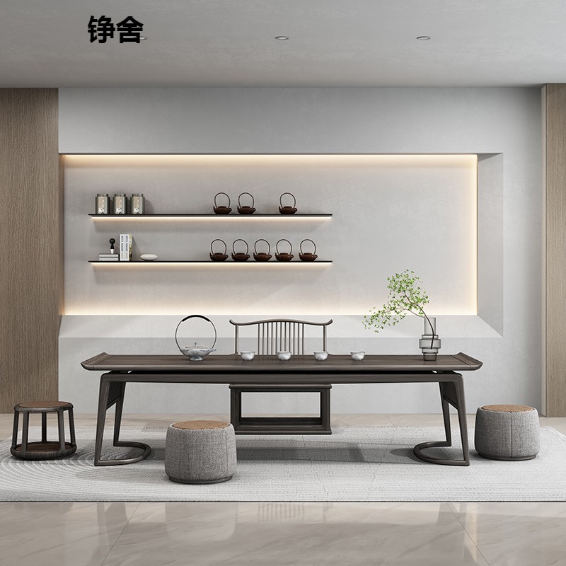 极速新中式茶g桌椅组合禅意实木办公室茶室家用泡茶桌黑胡桃木功