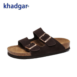 Khadgar 休閑夏季 新款 涼拖外穿一字情侶女 卡德加軟木牛皮勃肯涼鞋