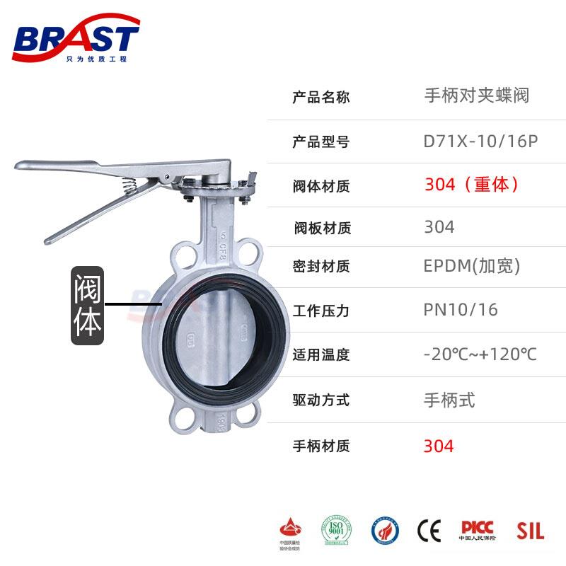 H手柄不锈钢蝶阀 D71X-10/16P 不锈钢体 304板 三元乙丙阀座* 五金/工具 蝶阀 原图主图