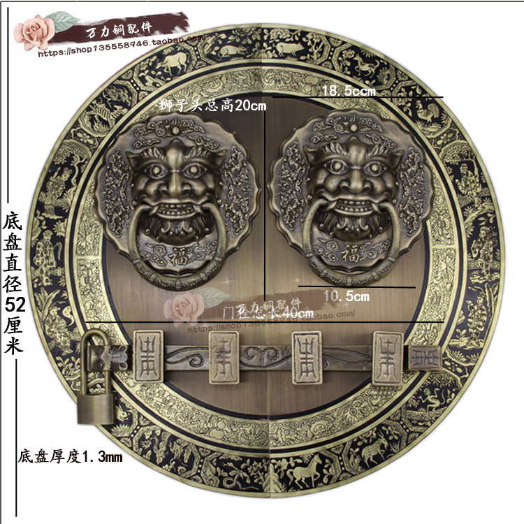 中式纯铜仿古大门拉手圆形古建祠堂兽头门环庭院木门狮子头铜把手