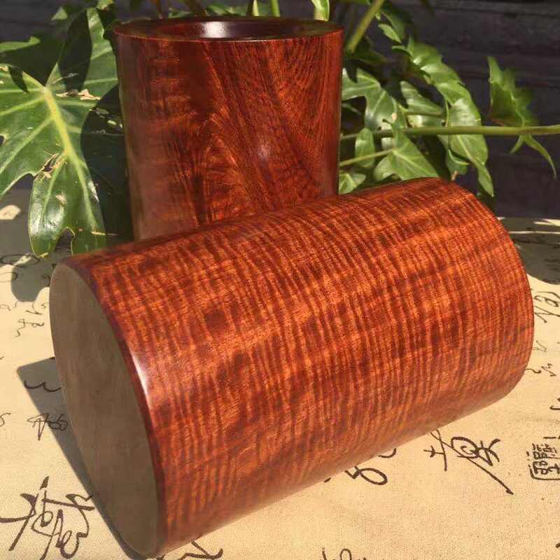 红木笔筒15X10花梨实木缅花桌面笔架收纳摆件 文房四宝书房毛笔筒