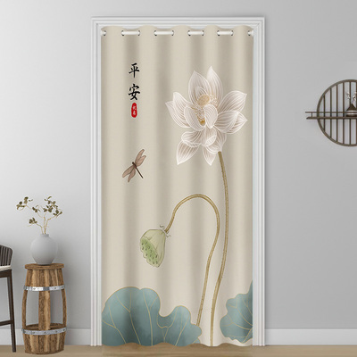 中式荷花门帘隔断帘免打孔空调挡风试衣间卧室卫生间厨房遮挡布帘