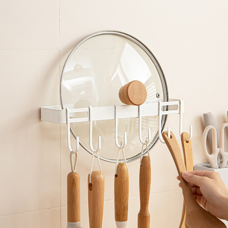 厨房免打孔挂钩一排墙壁挂免钉挂杆排钩置物架铲勺子厨具收纳挂架