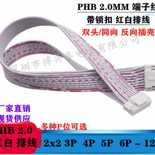PHB2.0mm间距端子线红白排线带锁扣2*2P-2x12P双排电子线2468 26#