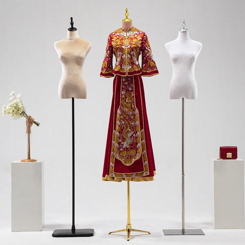 服装店道具半身婚纱模特电镀头盖秀禾丝绒假人女模人台展示架