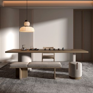 侘寂奶油风实木茶桌椅组合大板桌配套茶台烧水壶一体洽谈区泡茶桌