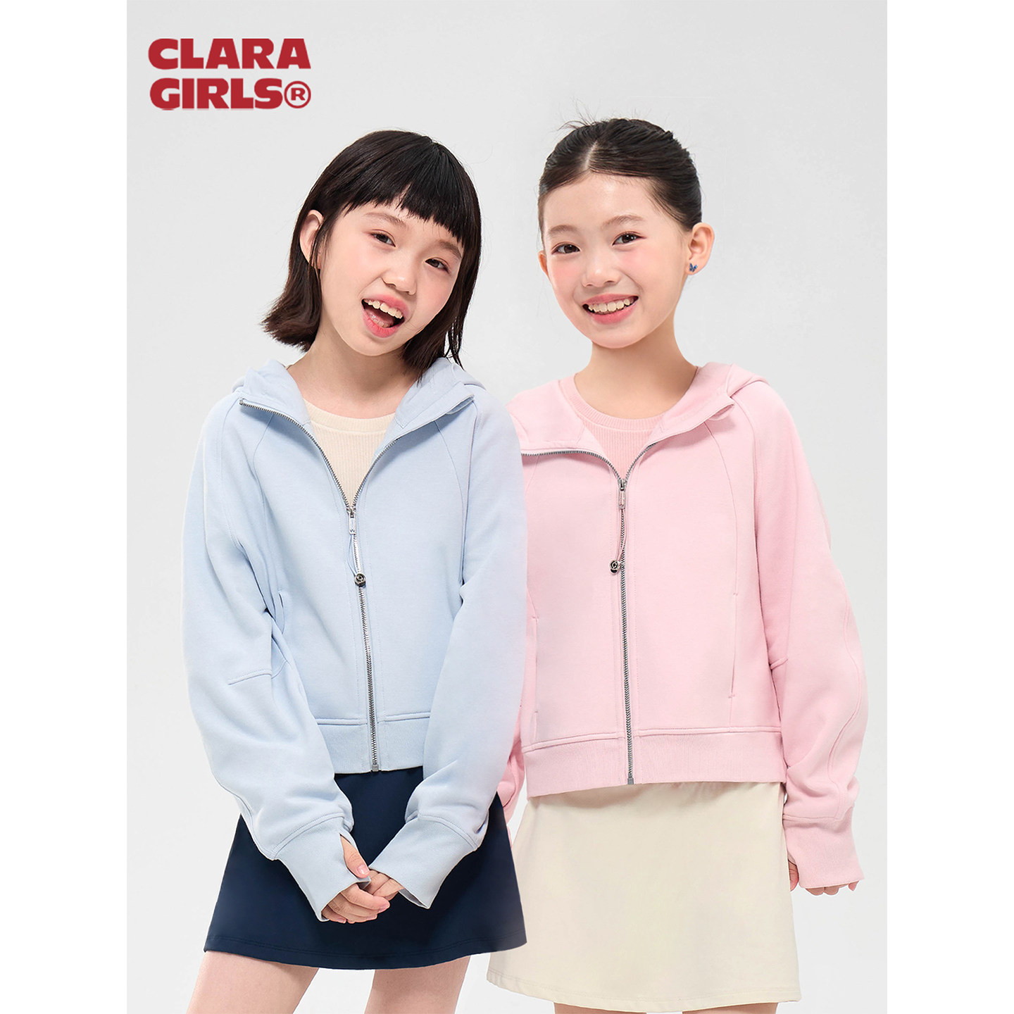 claragirls【单向导湿】女童运动连帽卫衣26秋季儿童短款拉链外套