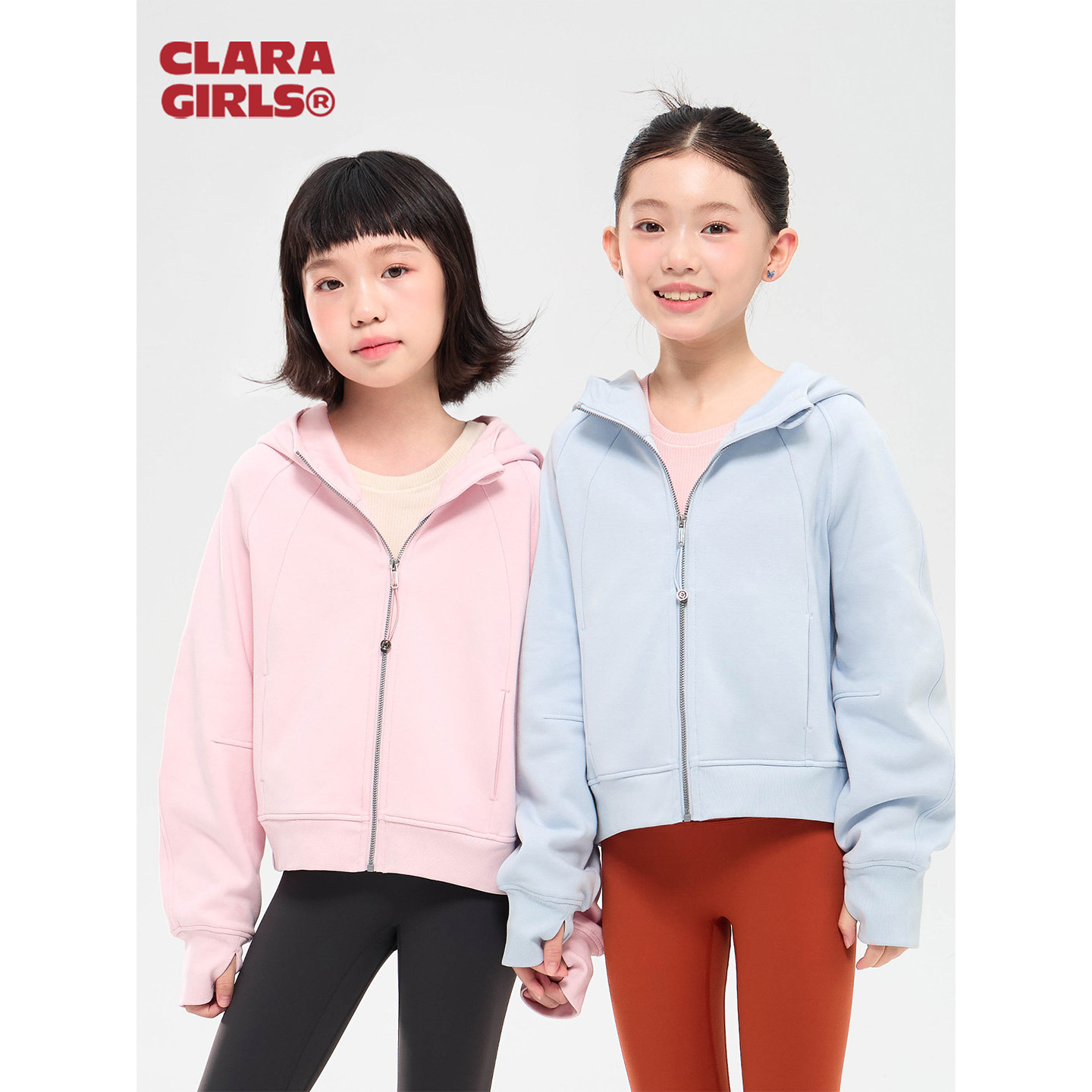 claragirls【单向导湿】女童运动连帽卫衣薄绒26秋季儿童短款外套
