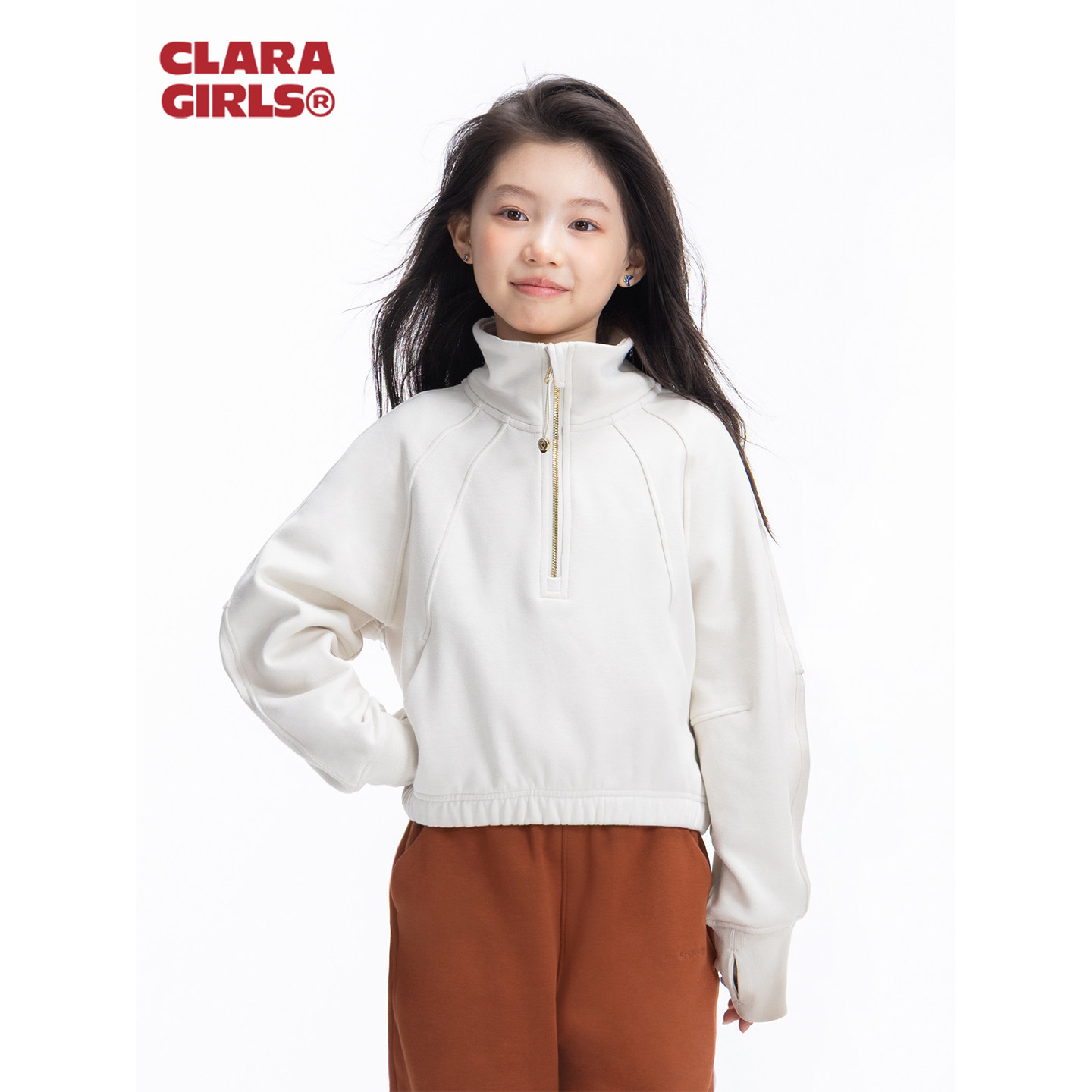claragirls【单向导湿】女童运动连帽外套26春季儿童运动跑步上衣