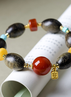 冬季上新虎皮沉香木手链手串 原创文玩战国红蜜蜡新中式手串手饰