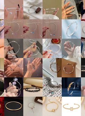 韩版幸运镂空六芒星开口手镯女五角星配饰玫瑰金手环气质时尚手链