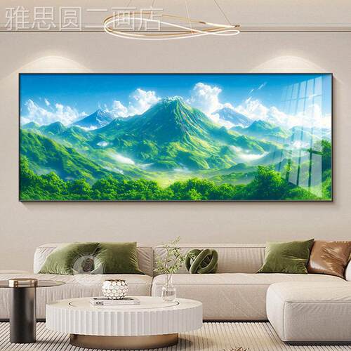 背景墙无挂水饰现代客厅背有青山壁画简约发靠山图有山画图沙装画