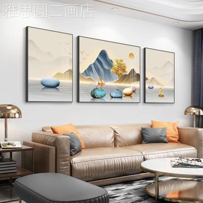 网红石来运转厅发代装画饰画现简约沙背景墙挂画大客气三联寓意好