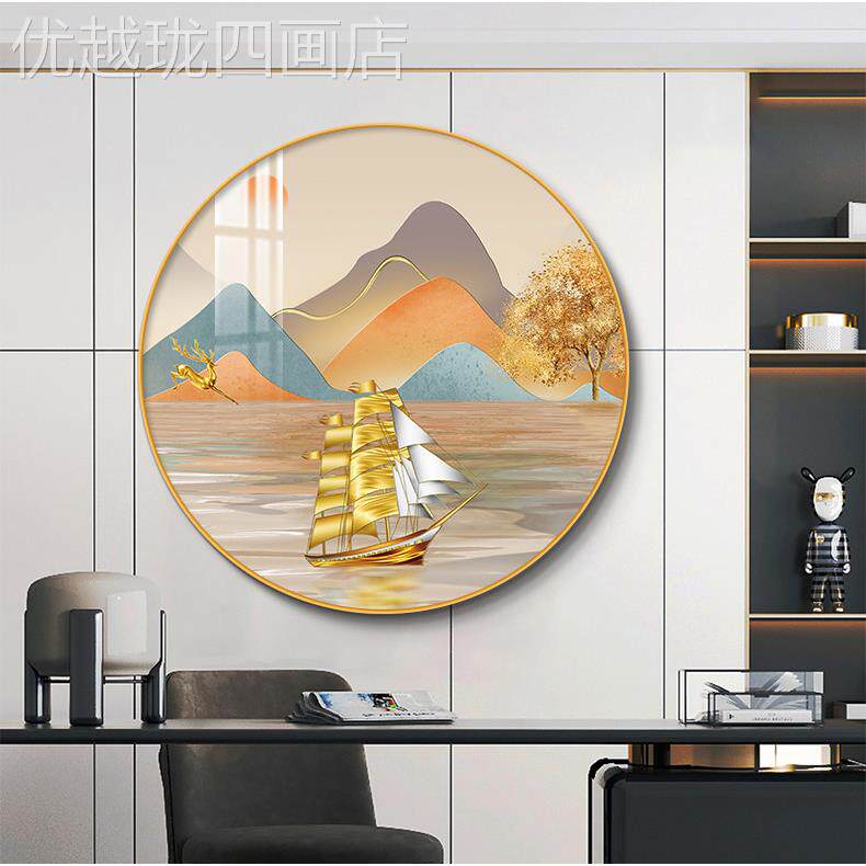 网红入户正华对玄关装饰竖版挂欧式奢走廊画尽头壁画轻奢高端圆门