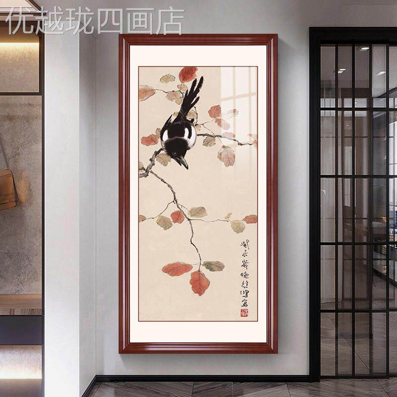 网红徐悲鸿国画雄图玄关画鸡装饰竖版水墨走廊中过道壁画式骏马挂