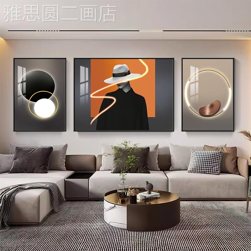 网红轻奢沙画人物客装饰画厅代简约发背景墙大气现墙抽象壁画三联图片