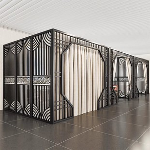 新中式饭店包间隔断商用餐饮月洞门雅间餐厅卡座屏风大厅隔间装饰